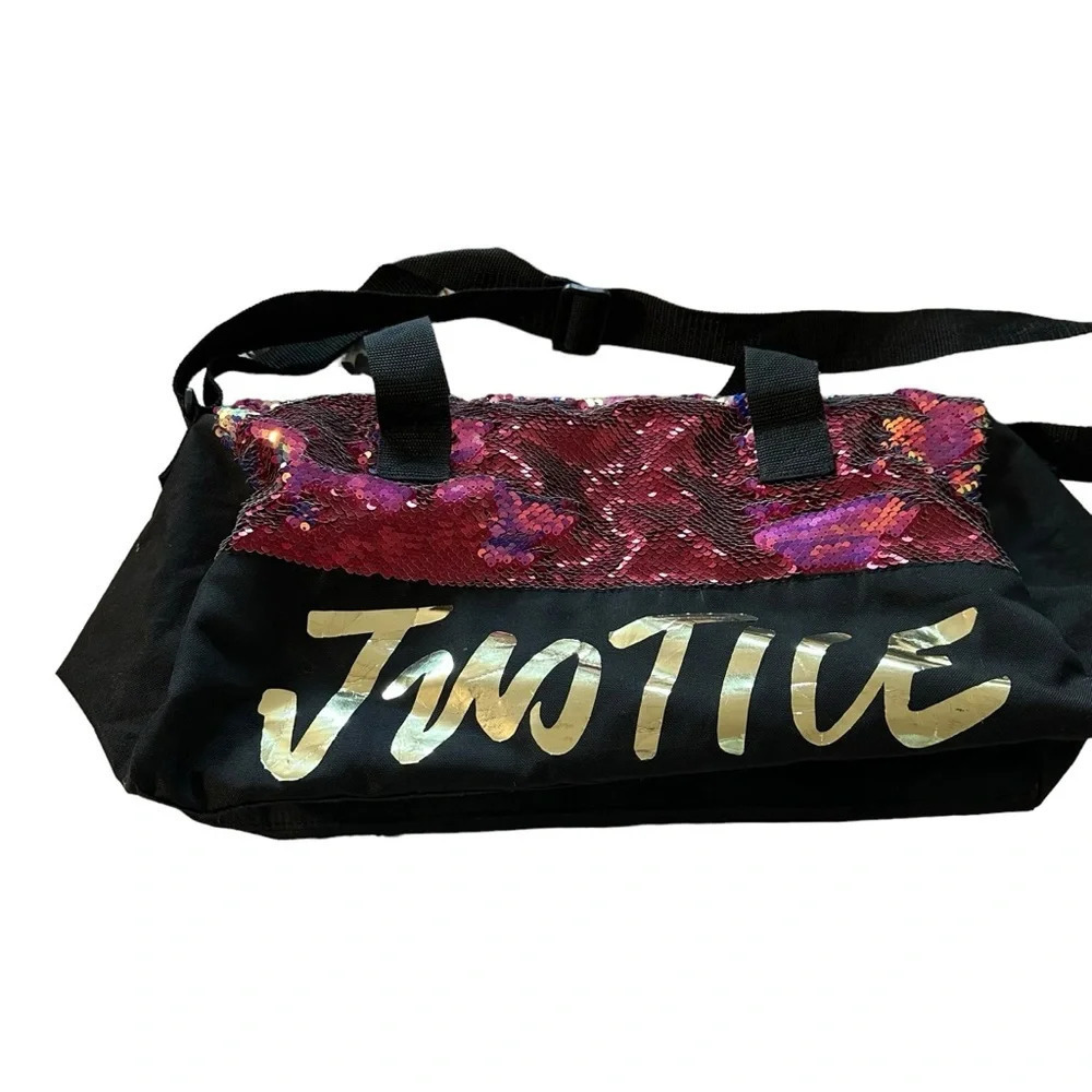 JUSTICE Girls Iridenscent Maroon & Black Reversible Sequins Duffle Bag Z…